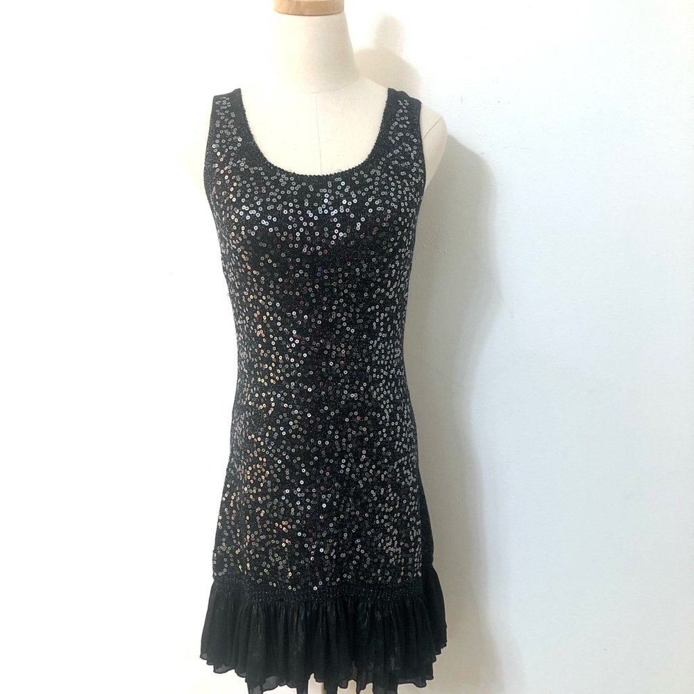Sequin knit dress with double ruffle hem